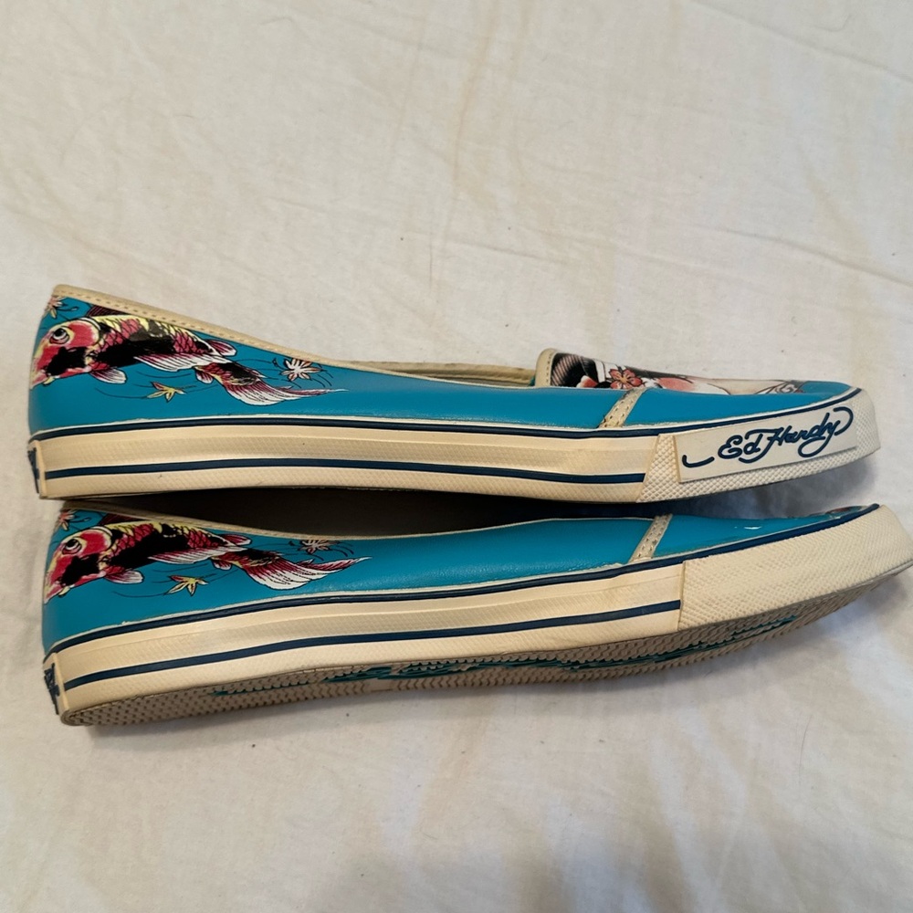 Ed Hardy Graphic Slip On Canvas Ballet Flats - Picture 3 of 9